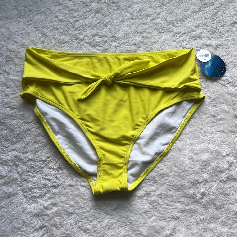 Decree Womens High Waist Bikini Bottom Yellow Tie Front Knot Swim L 27-80-023-A